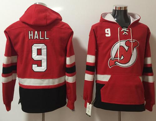 Devils #9 Taylor Hall Red Name & Number Pullover NHL Hoodie - Click Image to Close